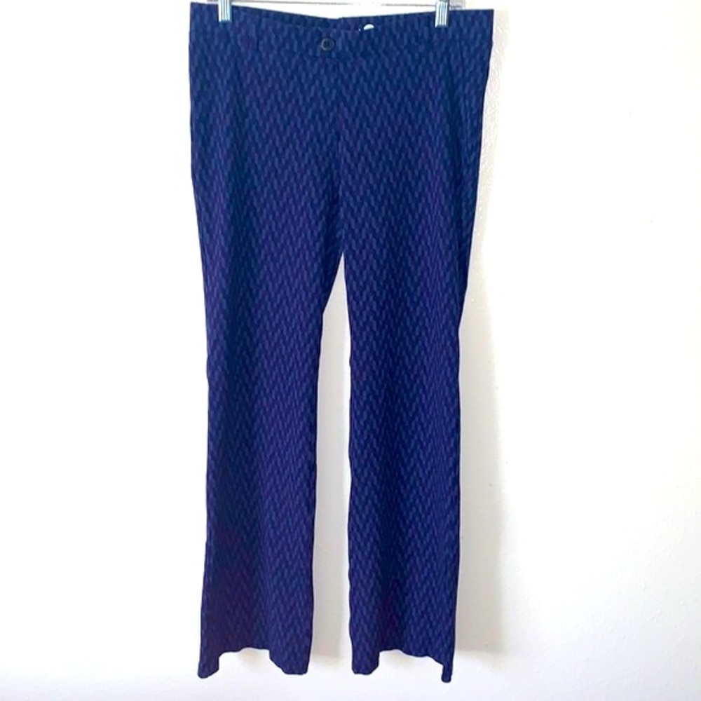 BETABRAND DRESS/YOGA BOOTCUT PANTS BLUE GEOMETRIC SIZE LARGE